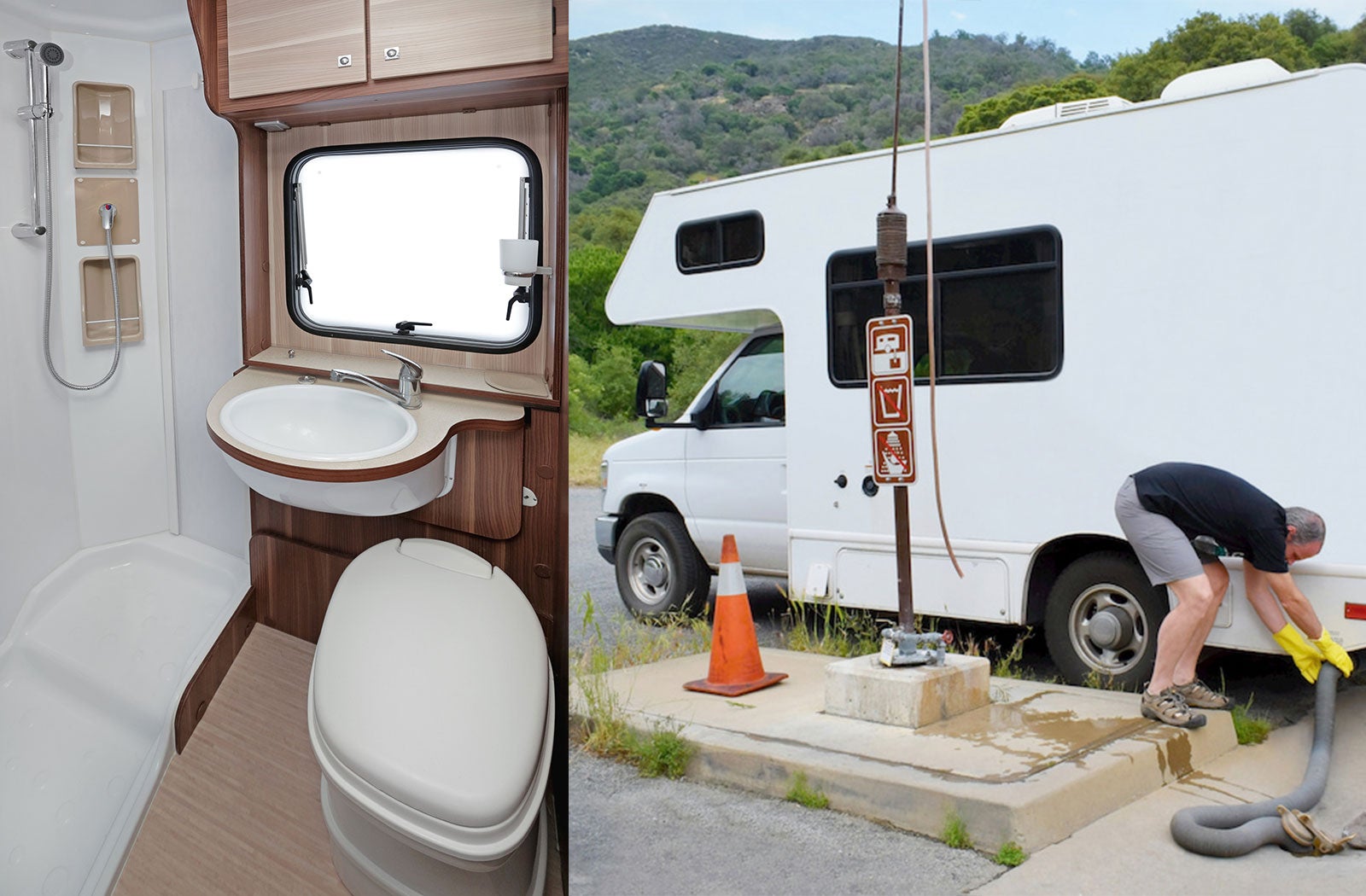 Portable RV/camper toilet and holding tank setup in Bend, Oregon